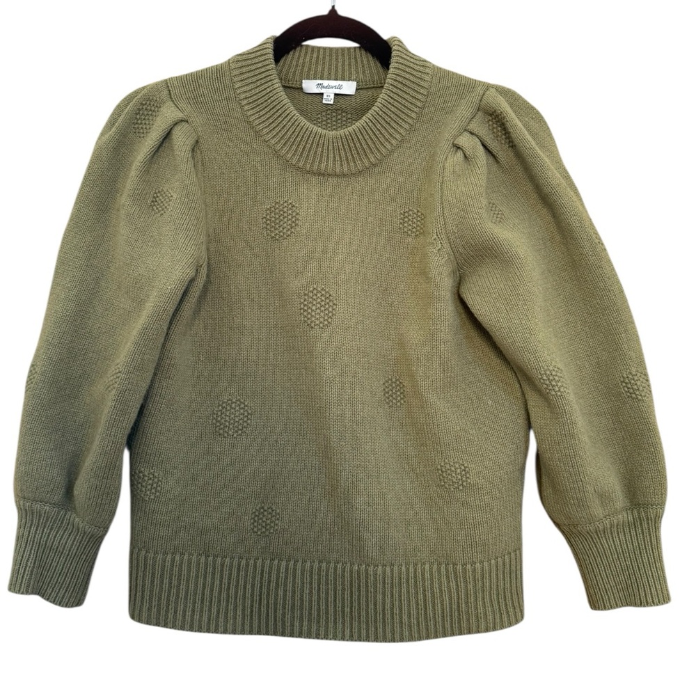 Madewell Vintage Green Dotted Eaton Puff-Sleeve Pullover Sweater Size XS - Picture 3 of 7